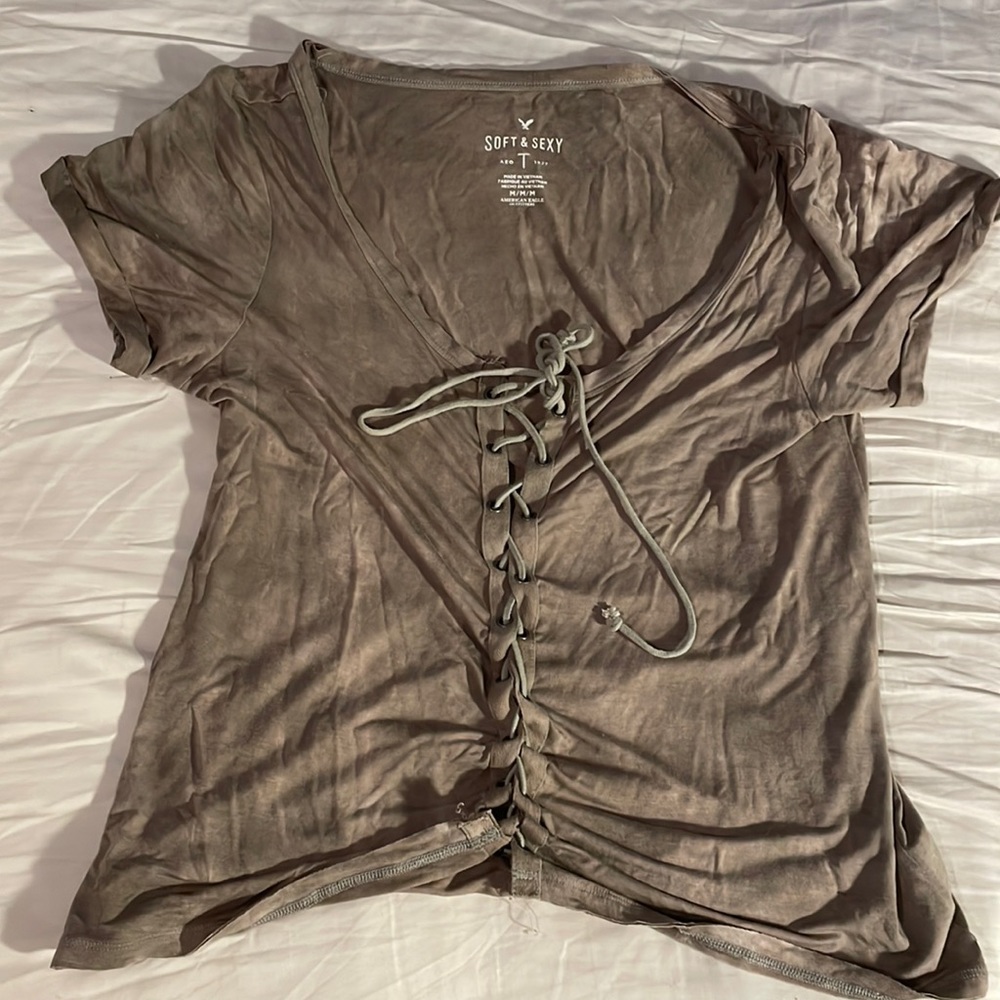 Brown American Eagle tie up t-shirt